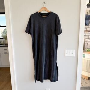 Zara Crew Neck Short Sleeve Side Slits Midi T-Shirt Dress Black M